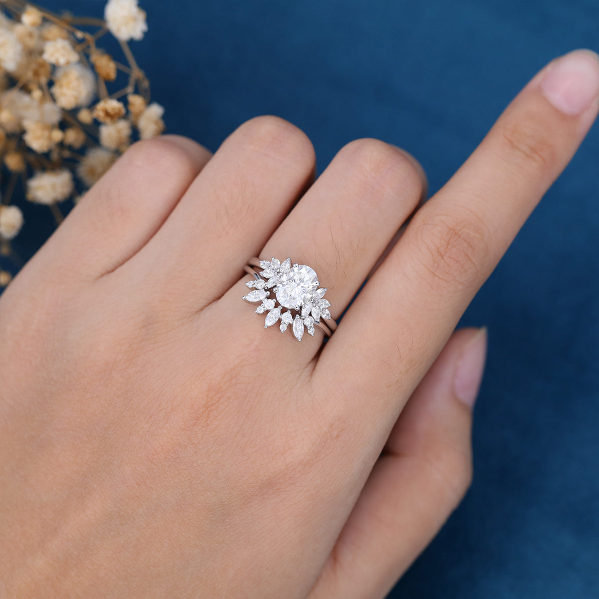 1.33 CT Oval Cluster Moissanite Bridal Set