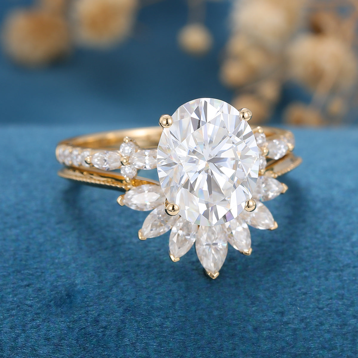 2.72 CT Oval Pave Moissanite Bridal Set