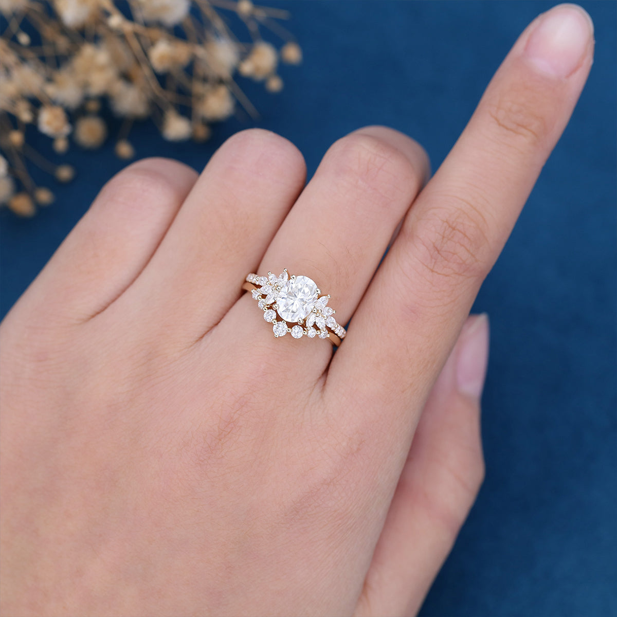 1.33 CT Oval Cluster Moissanite Bridal Set