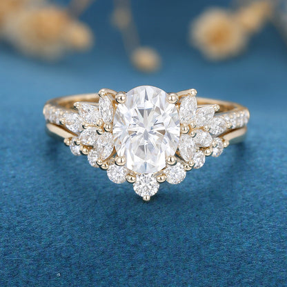 1.33 CT Oval Cluster Moissanite Bridal Set