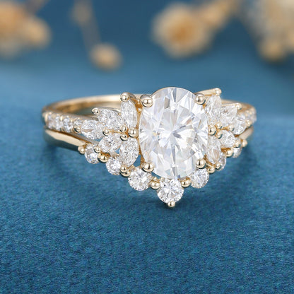 1.33 CT Oval Cluster Moissanite Bridal Set