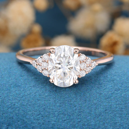 1.33 CT Oval Cluster Moissanite Engagement Ring