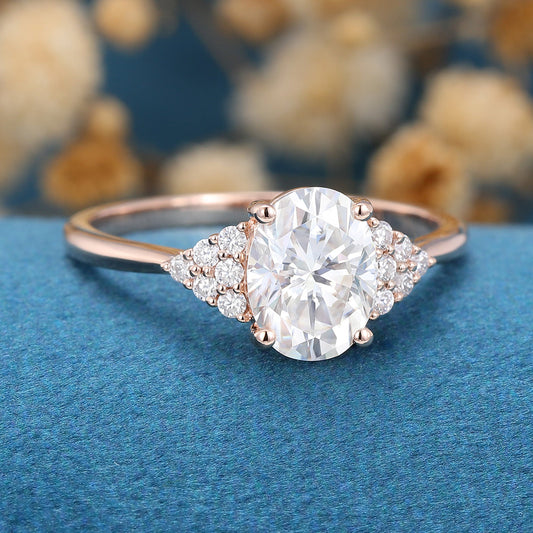 1.33 CT Oval Cluster Moissanite Engagement Ring