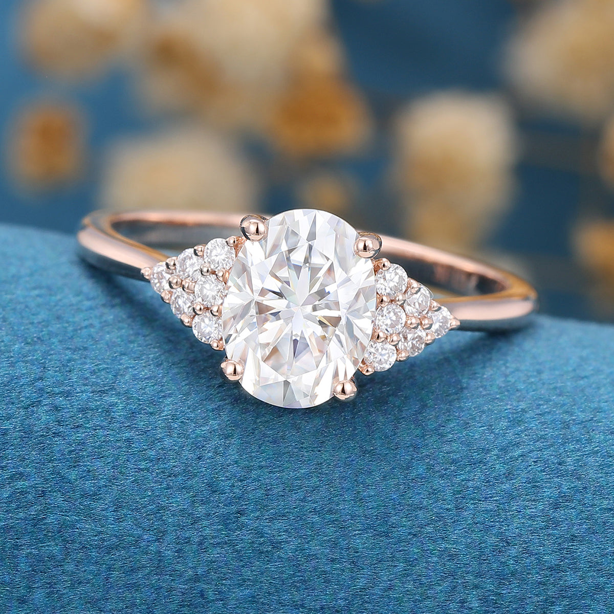 1.33 CT Oval Cluster Moissanite Engagement Ring