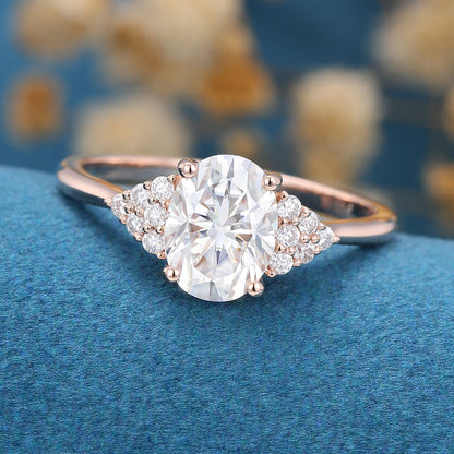 1.33 CT Oval Cluster Moissanite Engagement Ring