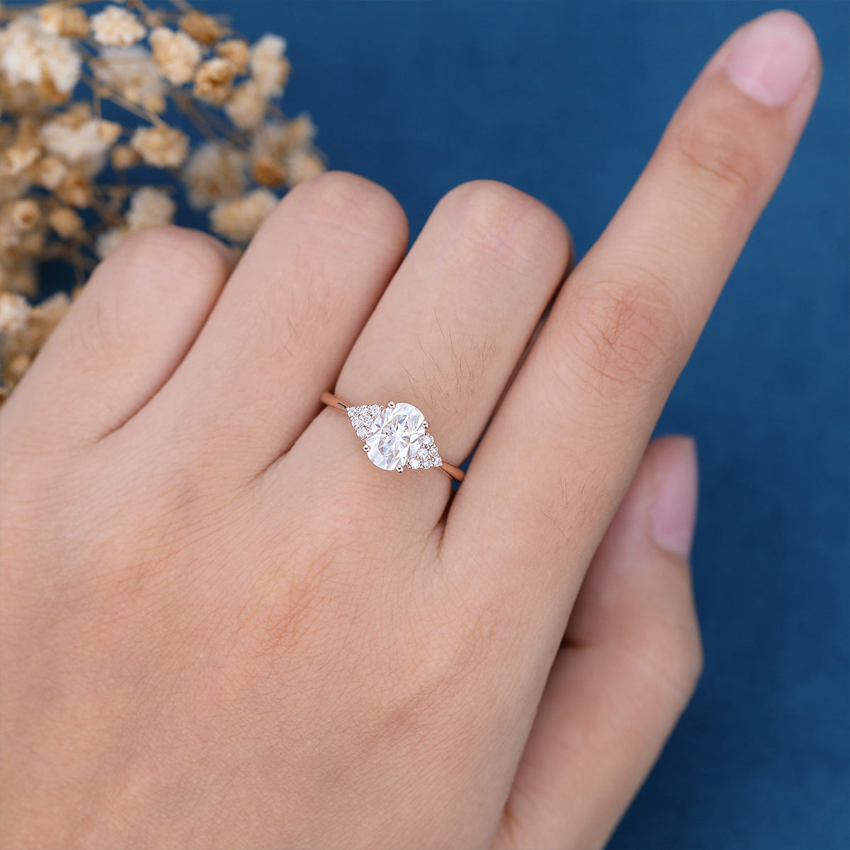 1.33 CT Oval Cluster Moissanite Engagement Ring