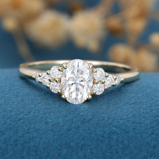 0.33 CT Oval Cluster Moissanite Engagement Ring