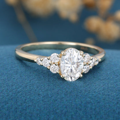 0.33 CT Oval Cluster Moissanite Engagement Ring