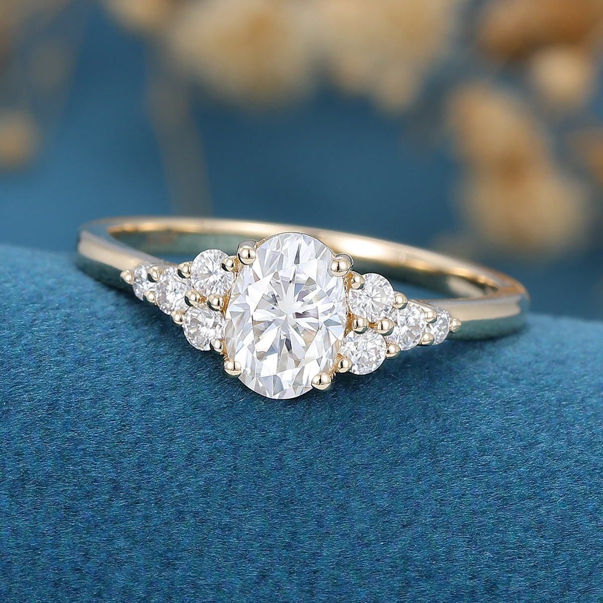 0.33 CT Oval Cluster Moissanite Engagement Ring