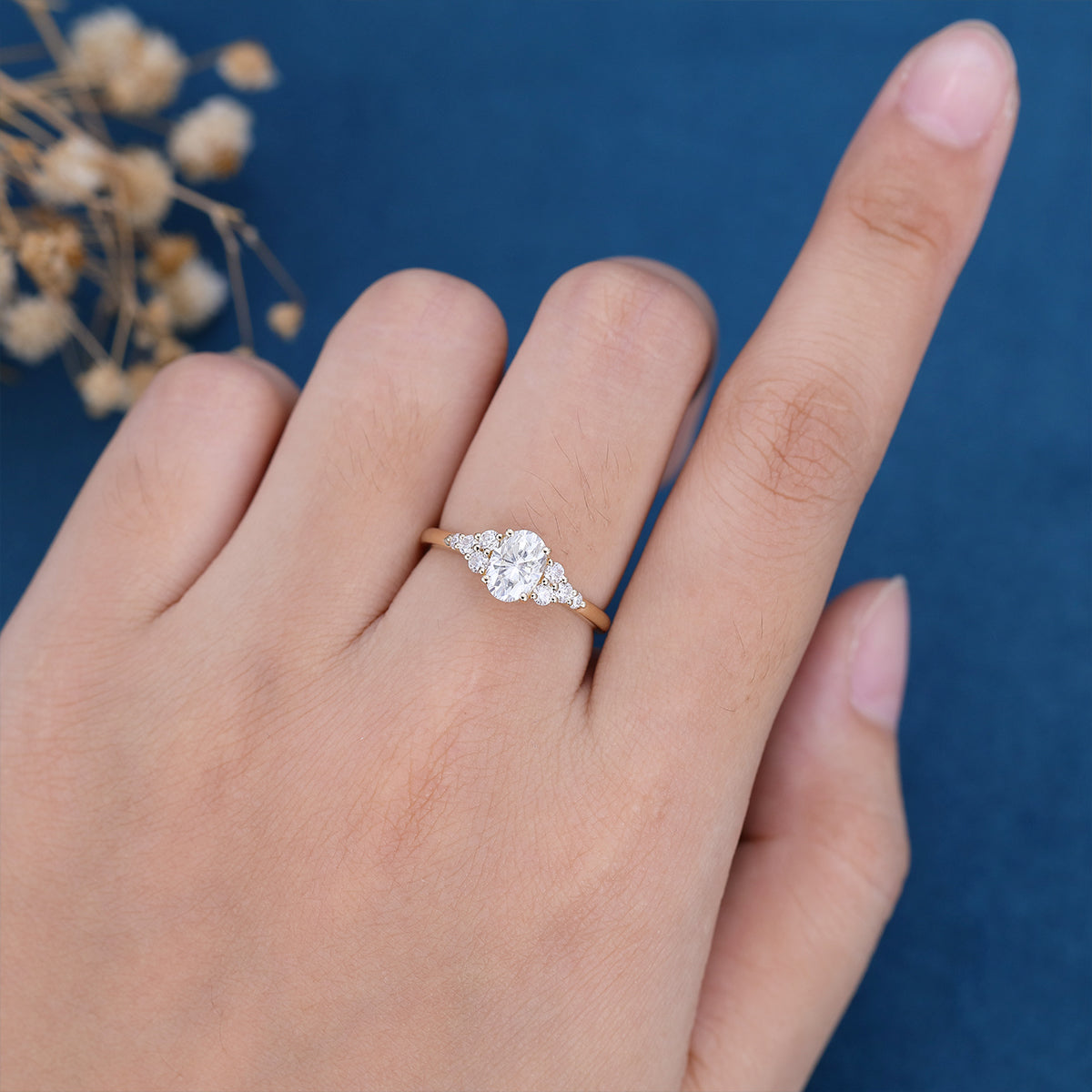 0.33 CT Oval Cluster Moissanite Engagement Ring