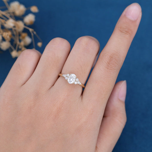 0.33 CT Oval Cluster Moissanite Engagement Ring