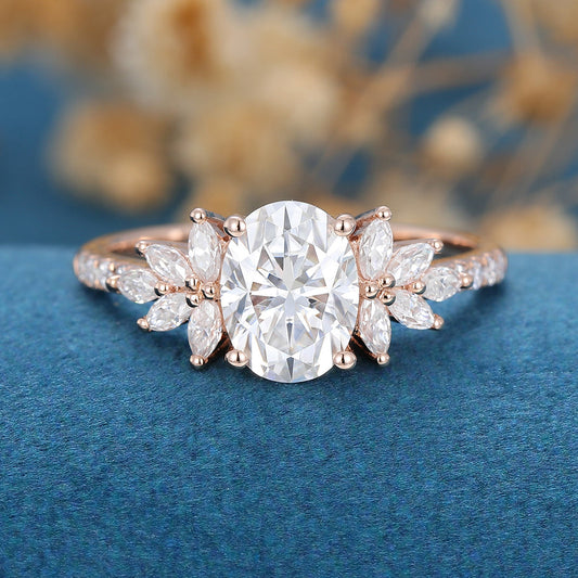 1.33 CT Oval Cluster Moissanite Engagement Ring