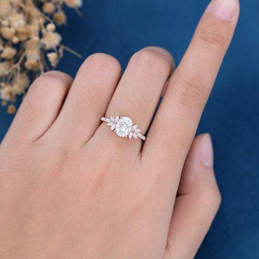 1.33 CT Oval Cluster Moissanite Engagement Ring