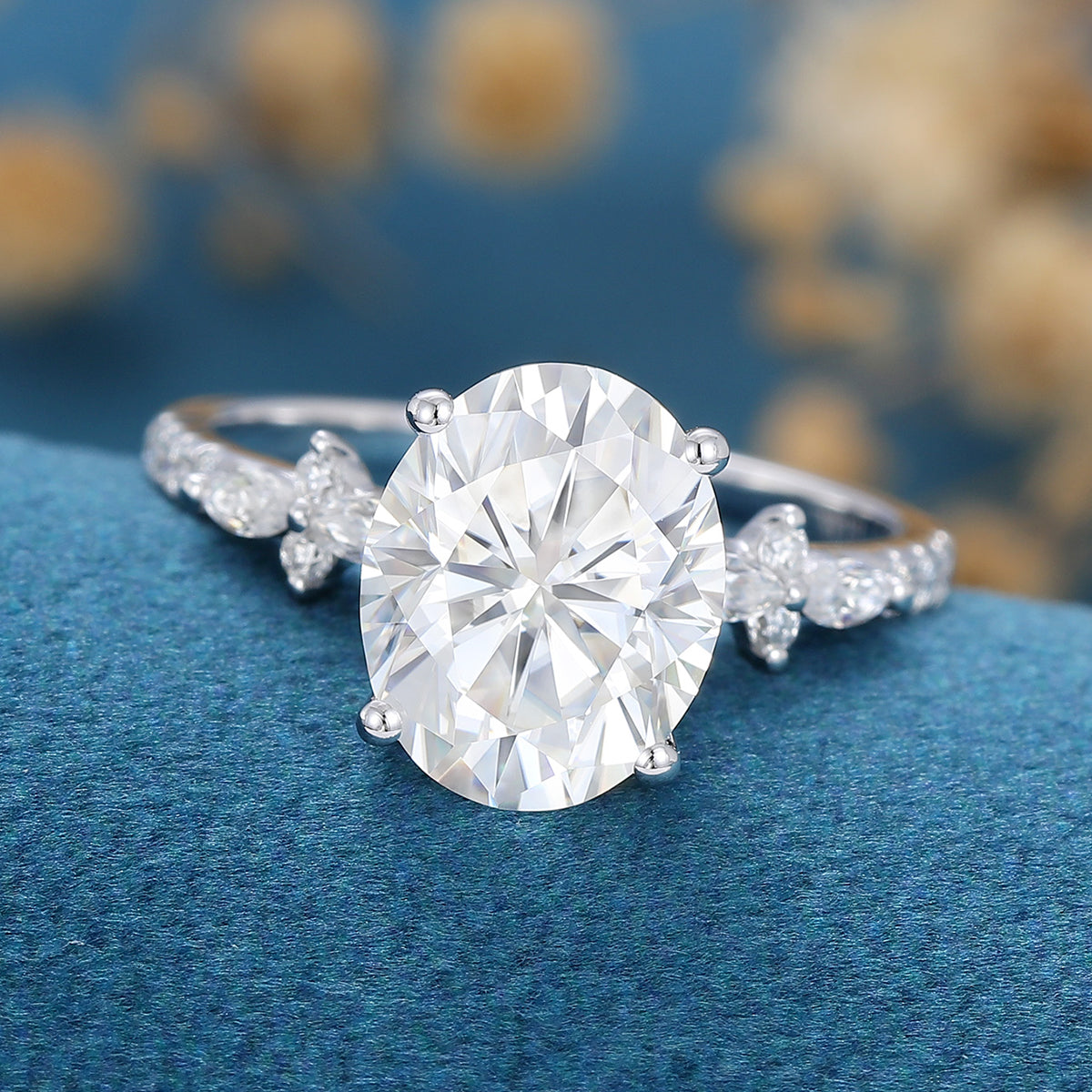 2.72 CT Oval Cluster Moissanite Engagement Ring