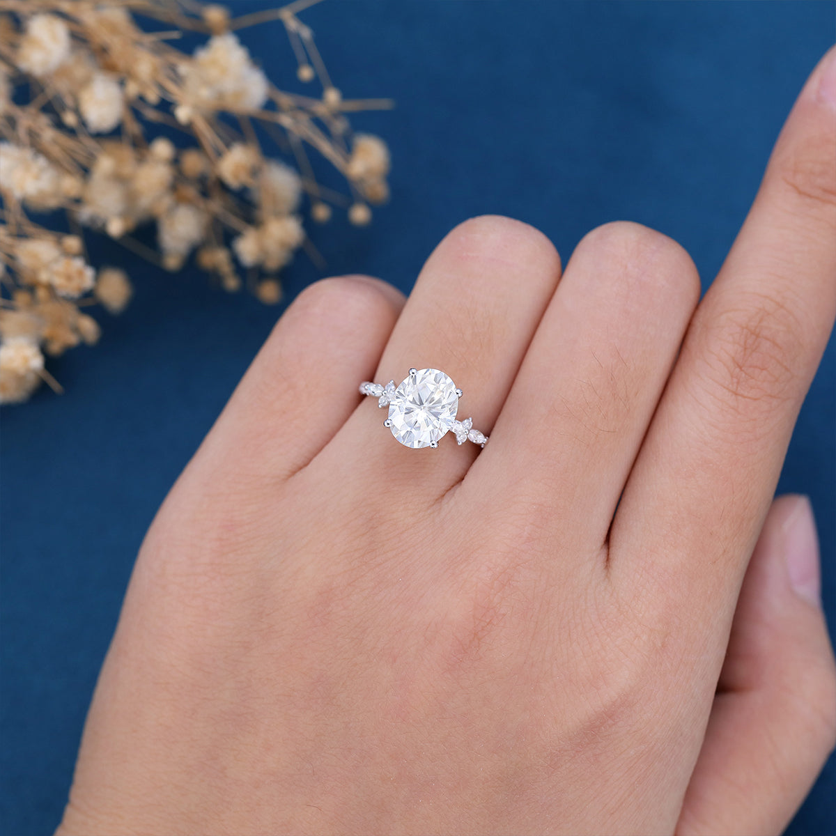 2.72 CT Oval Cluster Moissanite Engagement Ring
