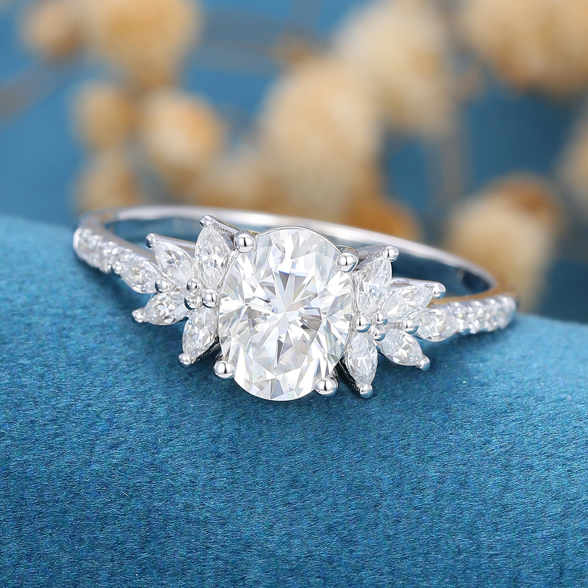 1.33 CT Oval Cluster Moissanite Engagement Ring