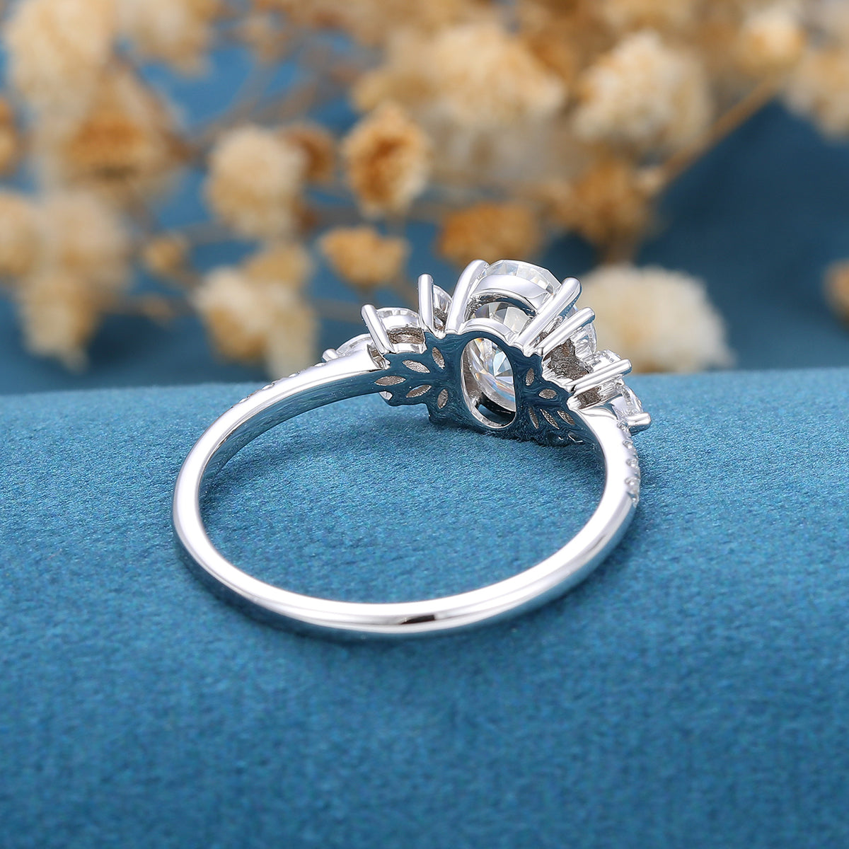 1.33 CT Oval Cluster Moissanite Engagement Ring