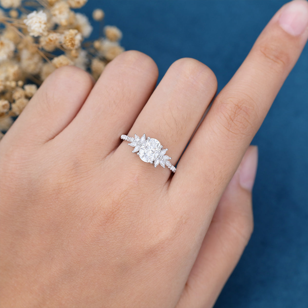 1.33 CT Oval Cluster Moissanite Engagement Ring