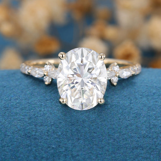 2.72 CT Oval Cluster Moissanite Engagement Ring