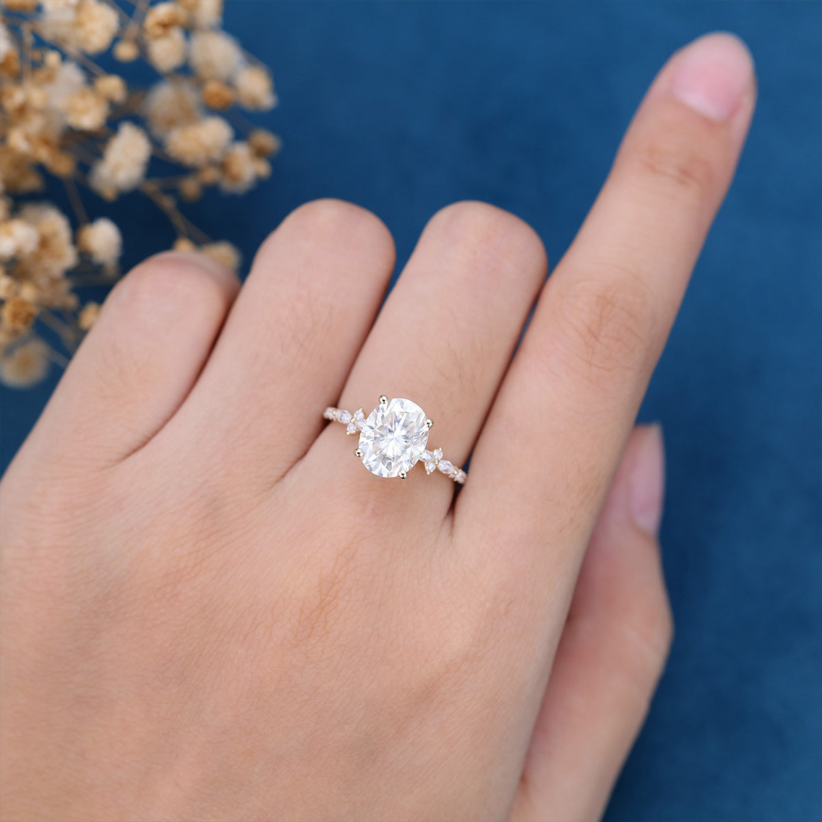 2.72 CT Oval Cluster Moissanite Engagement Ring