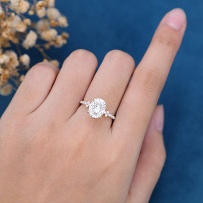 2.72 CT Oval Cluster Moissanite Engagement Ring