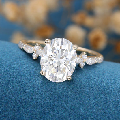 2.72 CT Oval Cluster Moissanite Engagement Ring