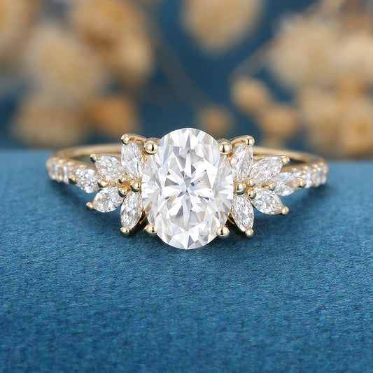1.33 CT Oval Cluster Moissanite Engagement Ring