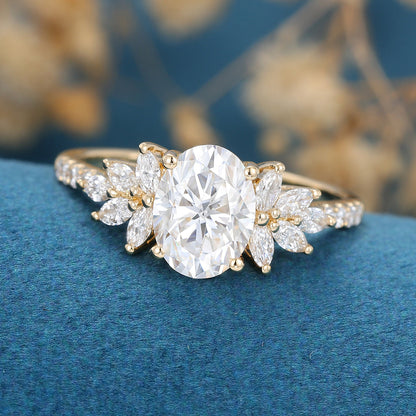 1.33 CT Oval Cluster Moissanite Engagement Ring