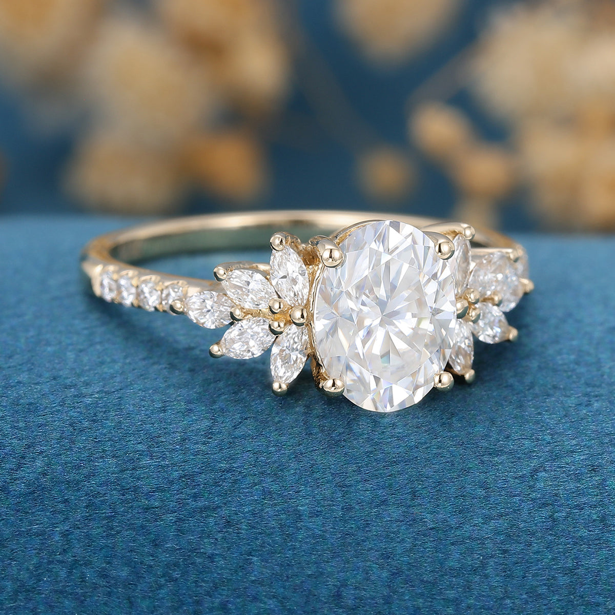 1.33 CT Oval Cluster Moissanite Engagement Ring