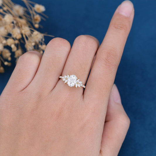 1.33 CT Oval Cluster Moissanite Engagement Ring