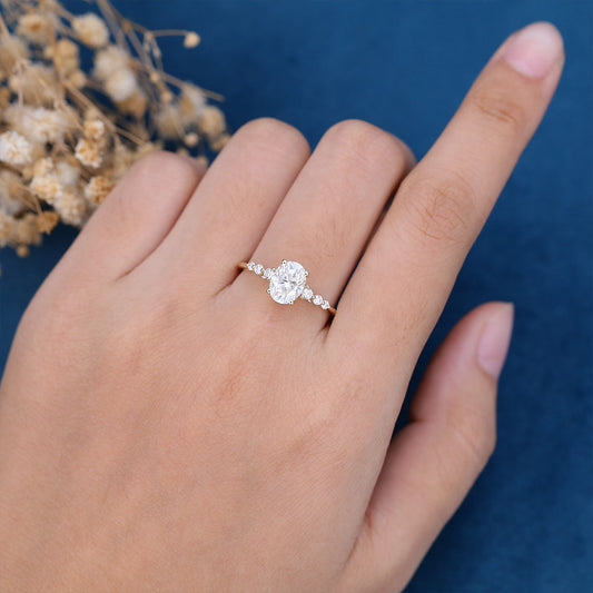 1.33 CT Oval Pave Moissanite Engagement Ring