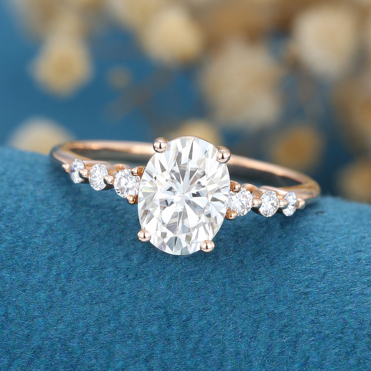 1.33 CT Oval Pave Moissanite Engagement Ring