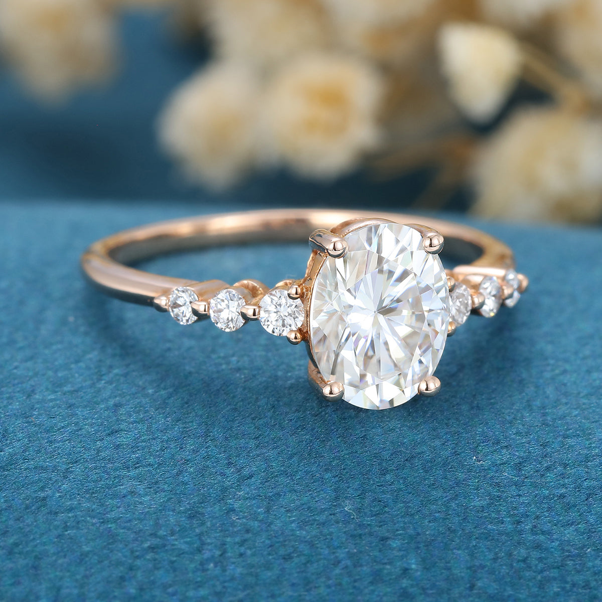 1.33 CT Oval Pave Moissanite Engagement Ring