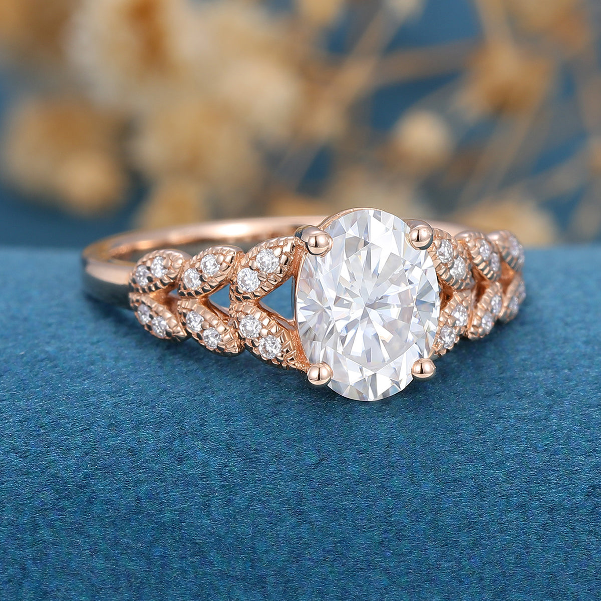 1.33 CT Oval Cluster Moissanite Engagement Ring