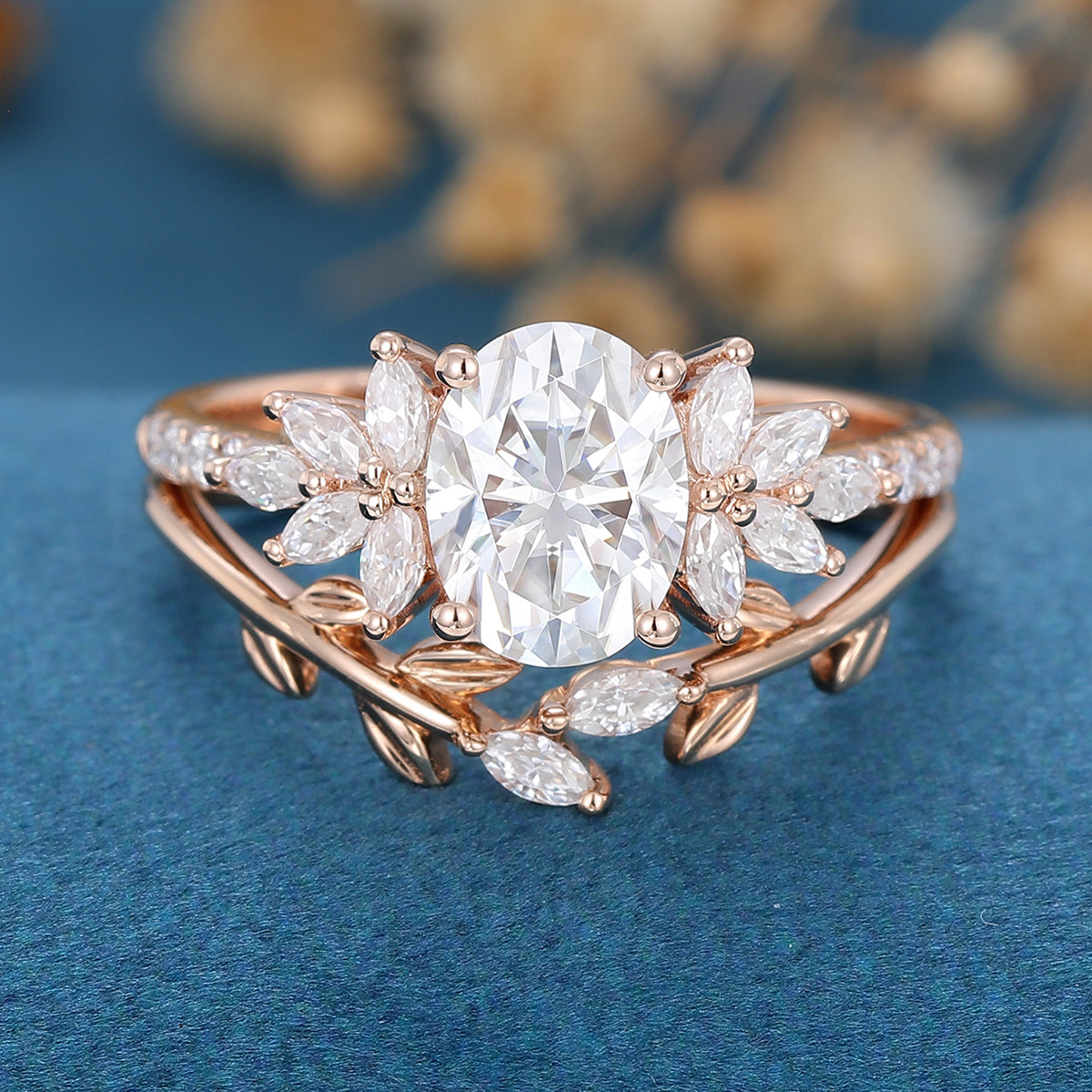 1.33 CT Oval Cluster Moissanite Bridal Set