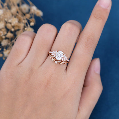 1.33 CT Oval Cluster Moissanite Bridal Set