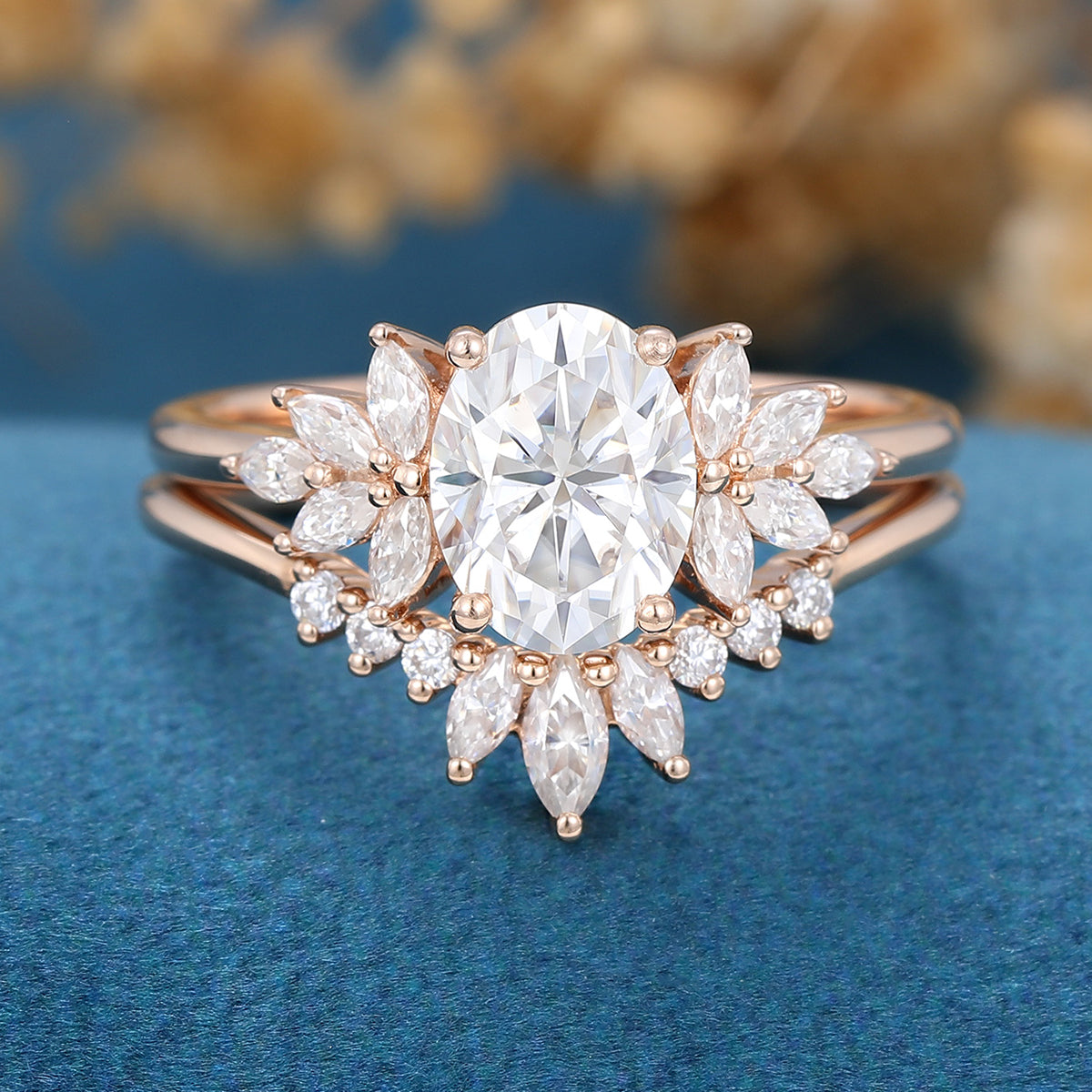 1.33 CT Oval Cluster Moissanite Bridal Set