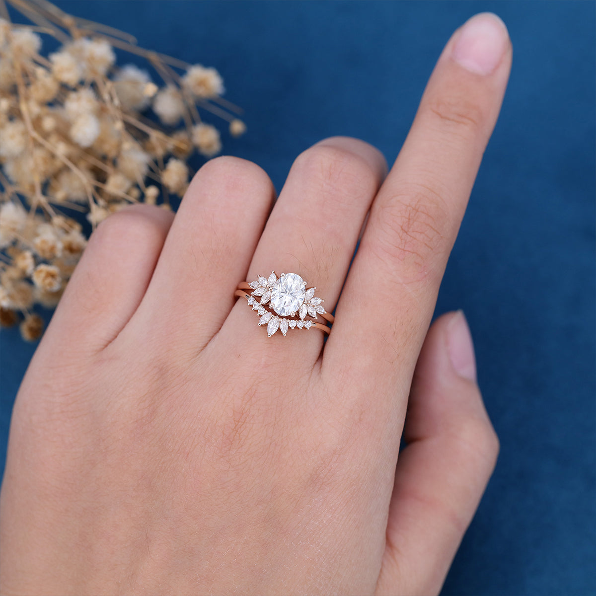 1.33 CT Oval Cluster Moissanite Bridal Set