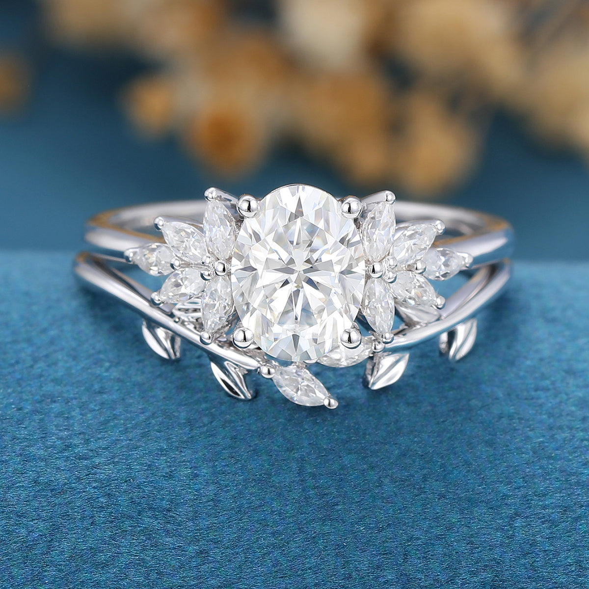 1.33 CT Oval Cluster Moissanite Bridal Set