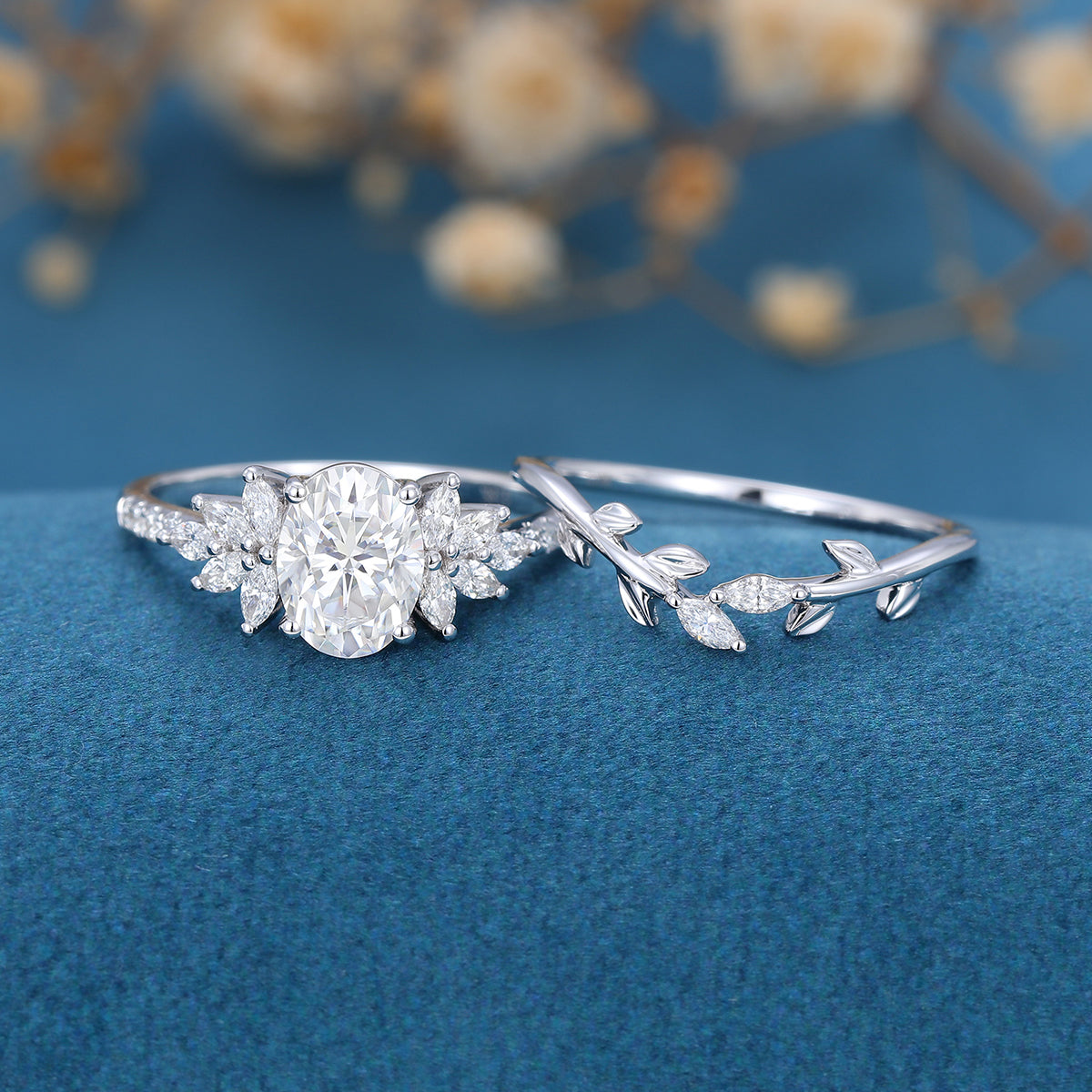 1.33 CT Oval Cluster Moissanite Bridal Set