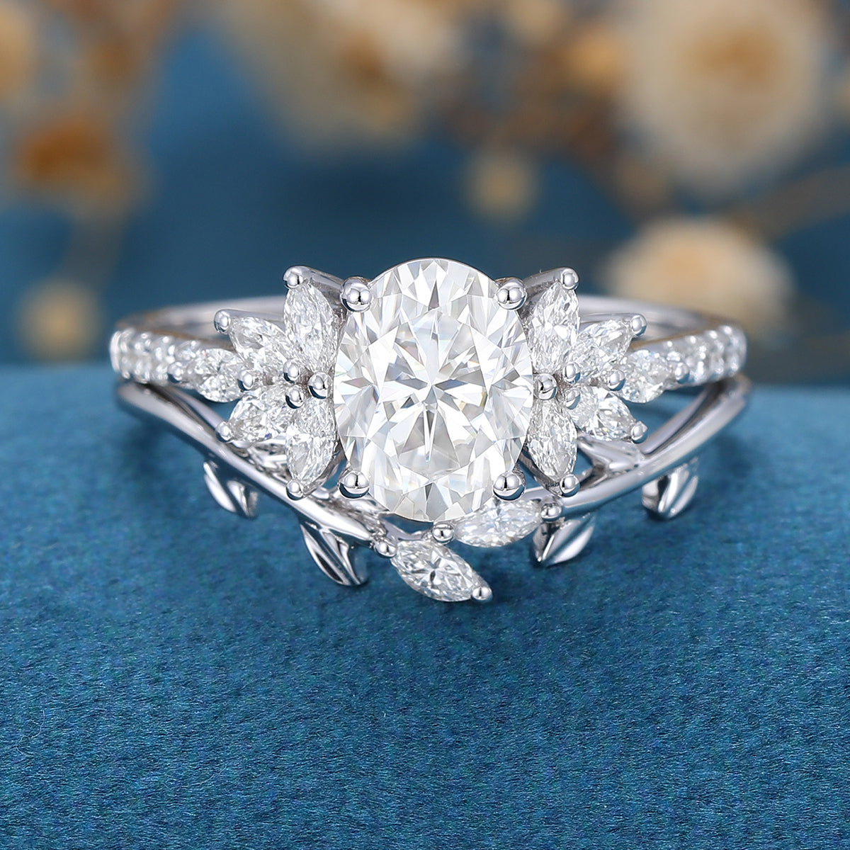 1.33 CT Oval Cluster Moissanite Bridal Set