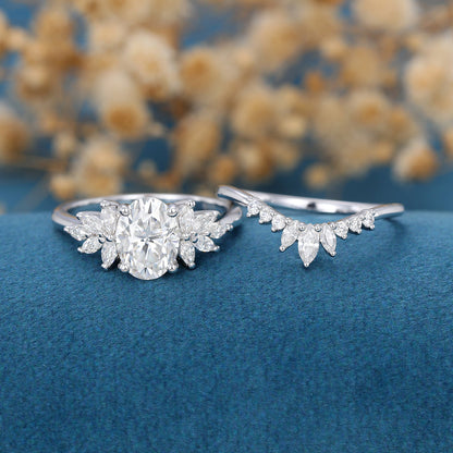 1.33 CT Oval Cluster Moissanite Bridal Set