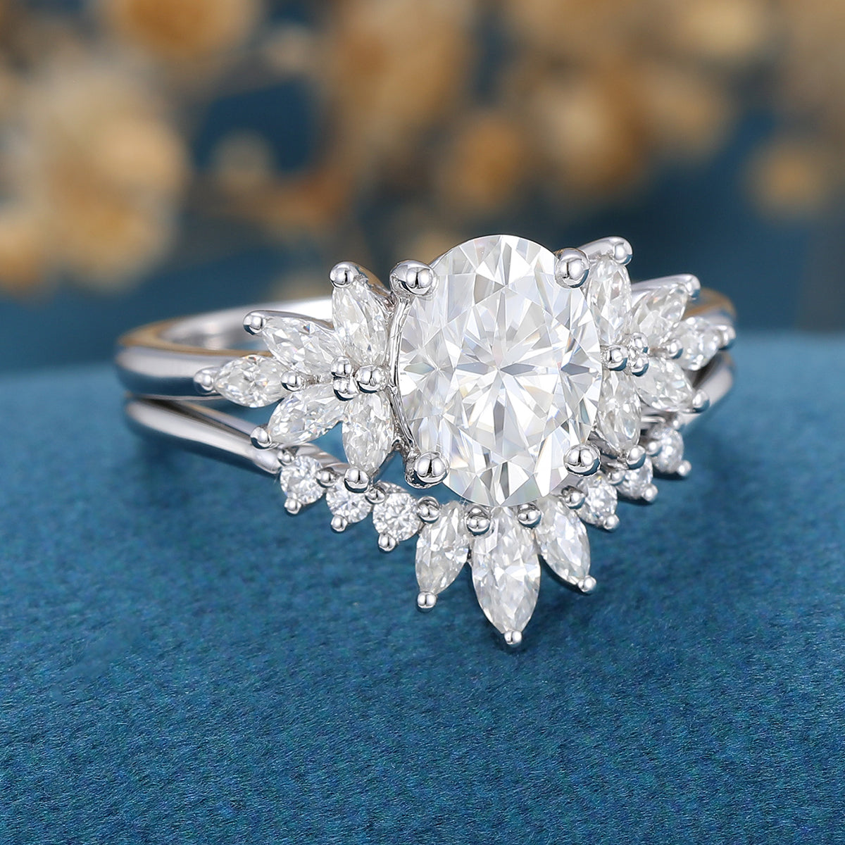 1.33 CT Oval Cluster Moissanite Bridal Set