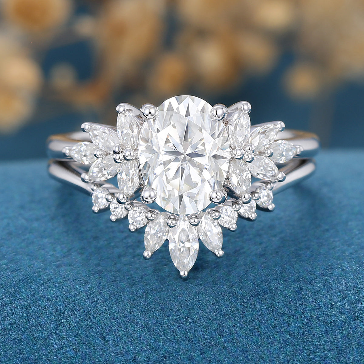 1.33 CT Oval Cluster Moissanite Bridal Set