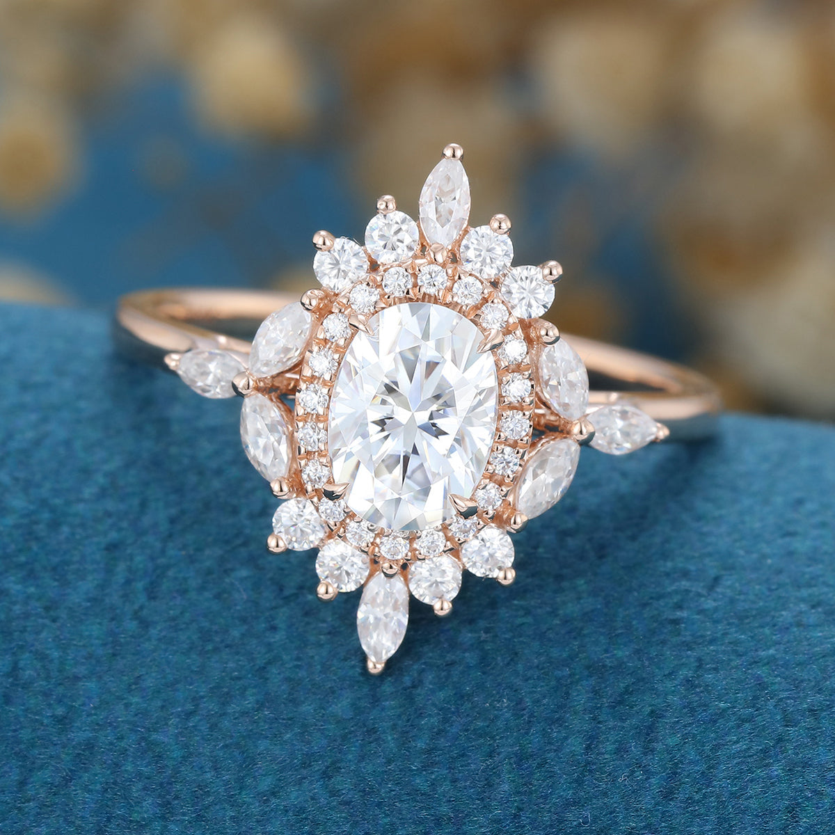 0.84 CT Oval Cluster Moissanite Engagement Ring