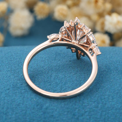 0.84 CT Oval Cluster Moissanite Engagement Ring