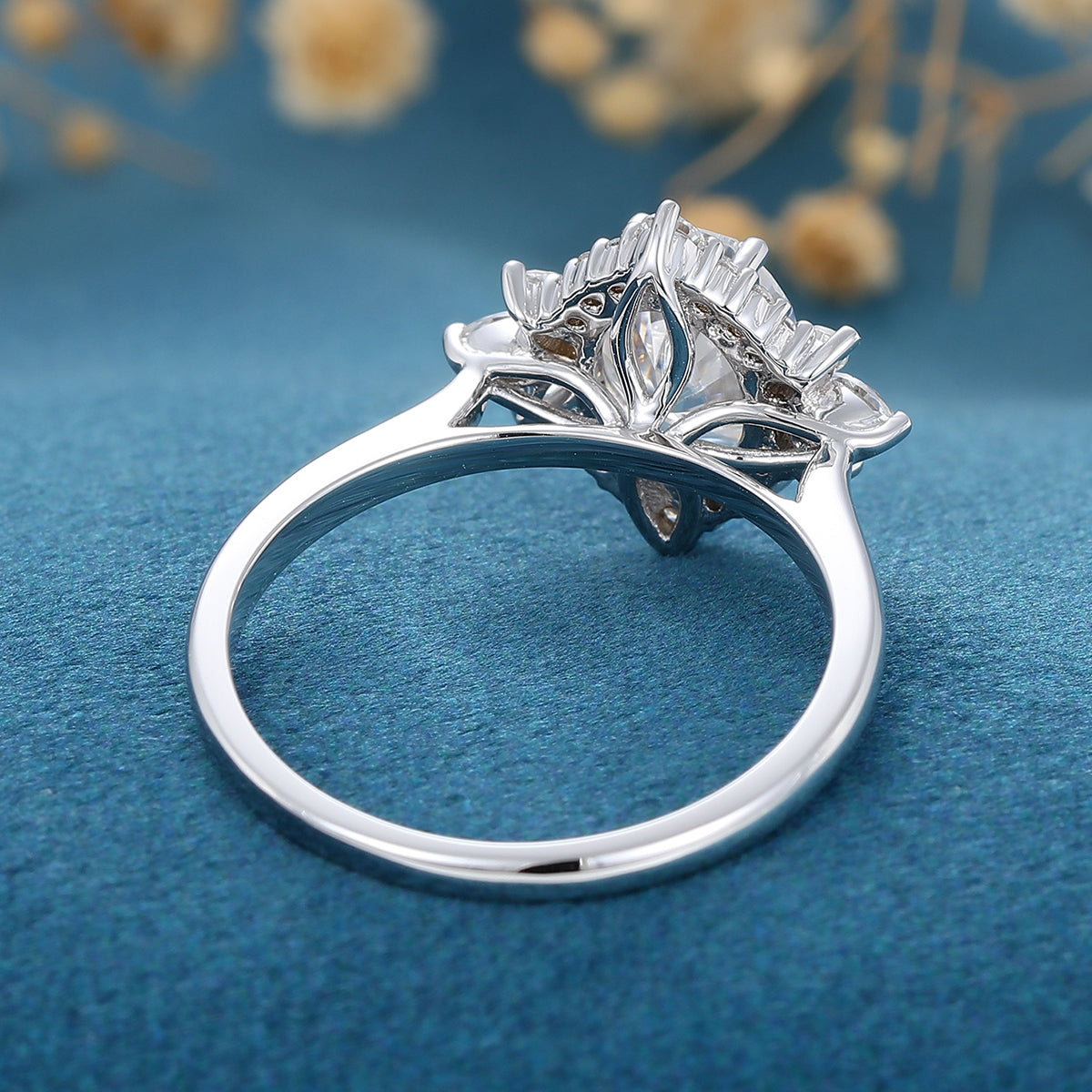 0.84 CT Oval Cluster Moissanite Engagement Ring