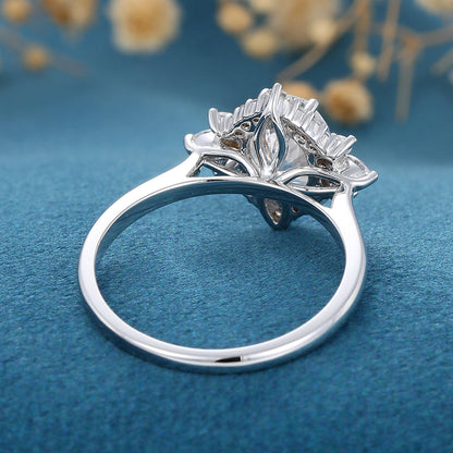 0.84 CT Oval Cluster Moissanite Engagement Ring
