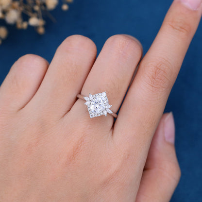 0.84 CT Oval Cluster Moissanite Engagement Ring