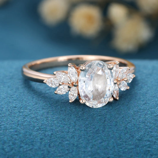 1.33 CT Oval Cluster Moissanite Engagement Ring